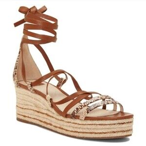 Louise et Cie Renz Platform Espadrille Wedge Sandals Wrap Up Snake Print Leather
